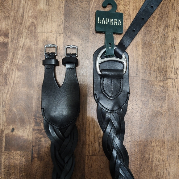 Ralph Lauren Black Braided Leather Belt with Silver Buckle Accents - Picture 5 of 6